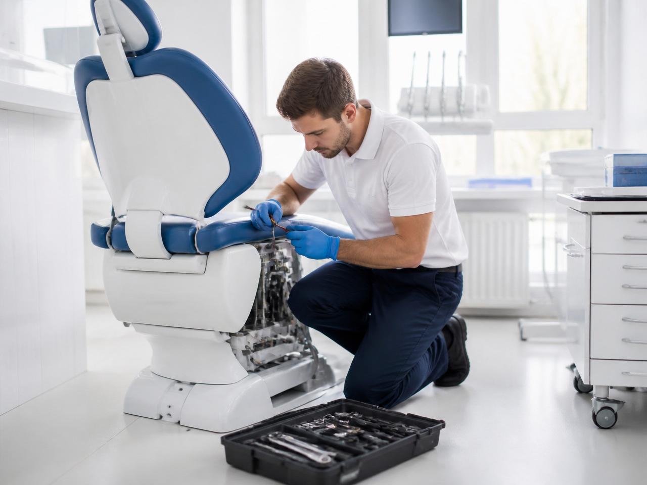 Técnico realizando manutenção em cadeira odontológica
